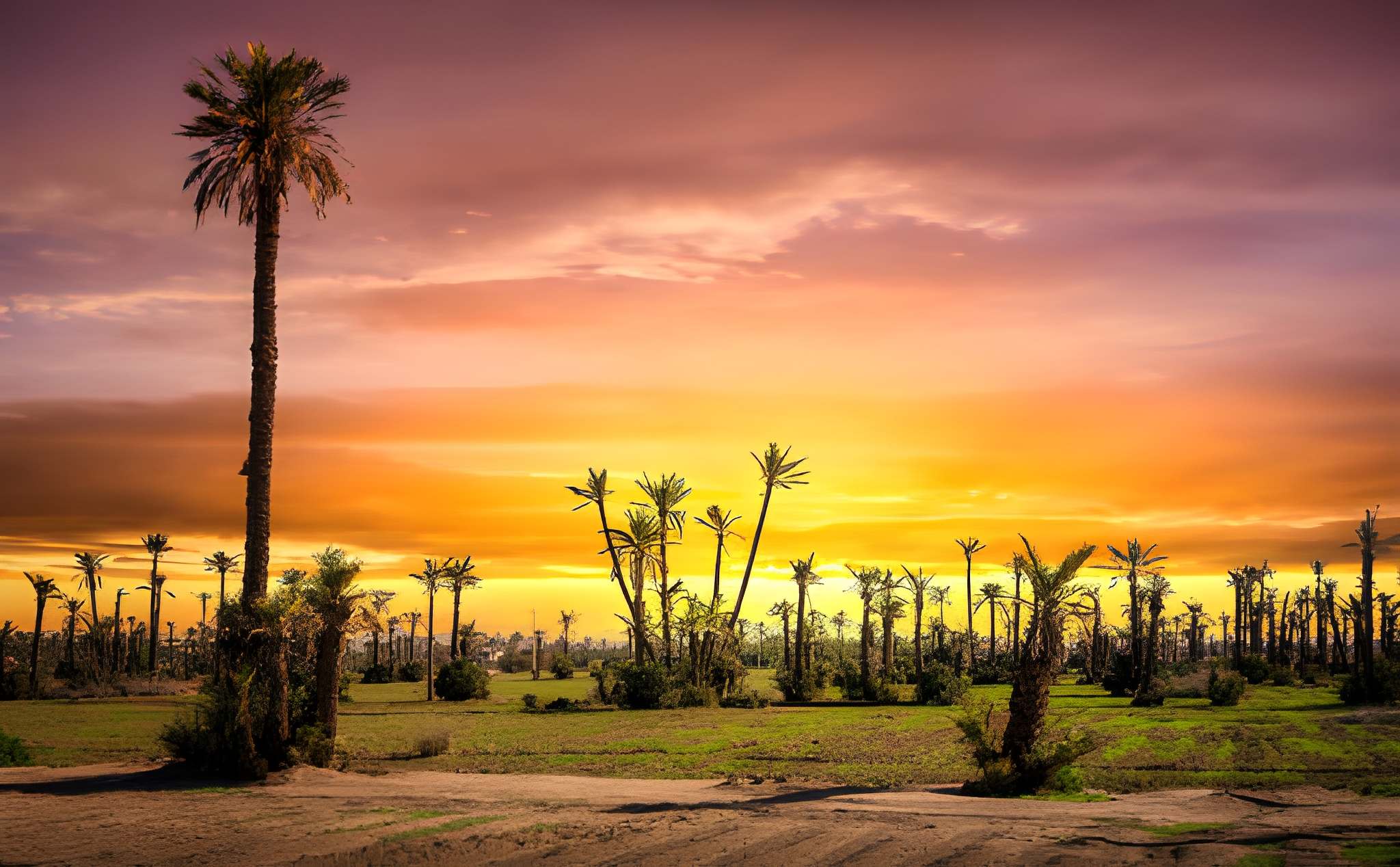 Camel ride at sunset in Palmeraie Marrakech