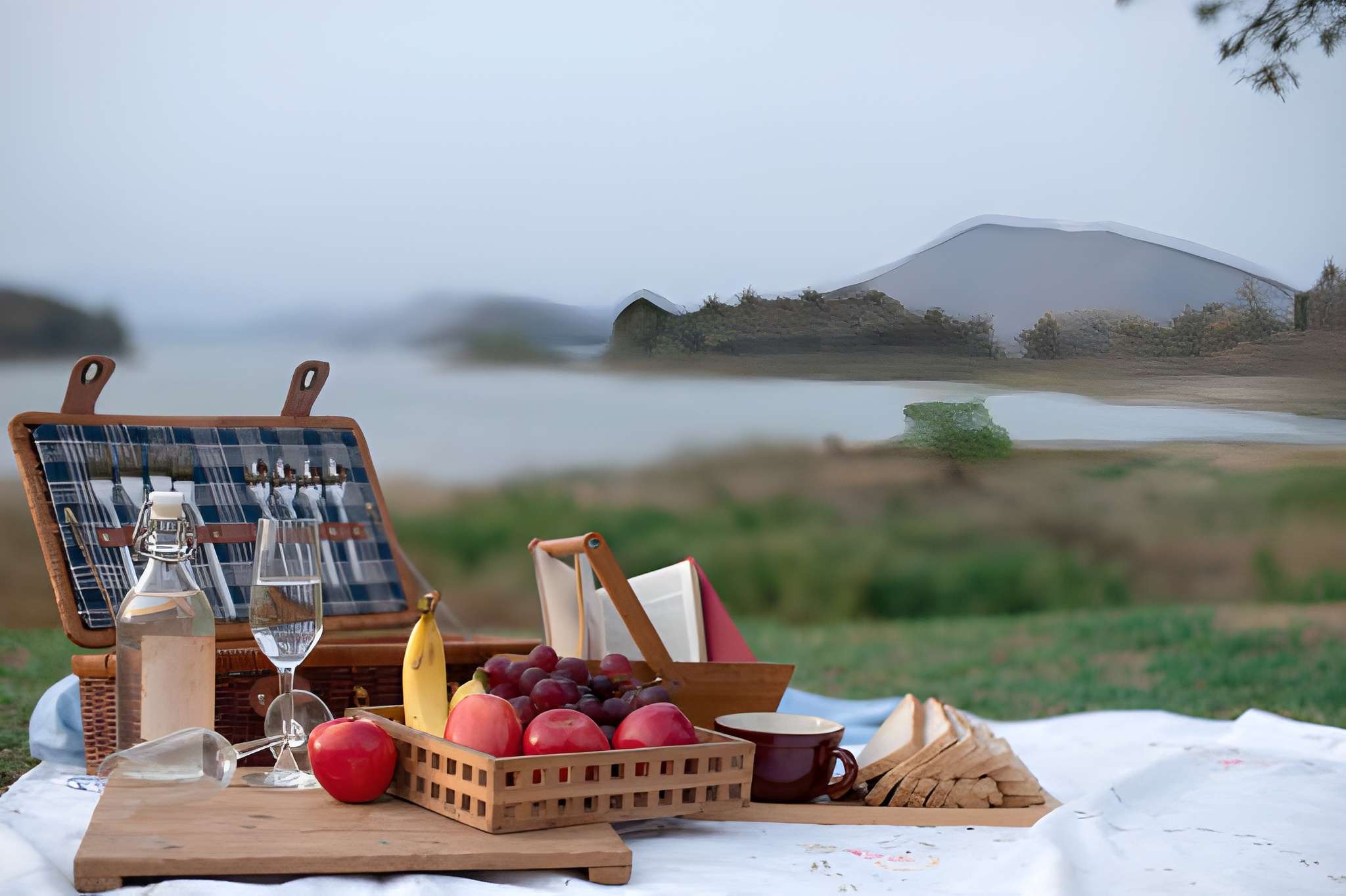 Riverside picnic setup